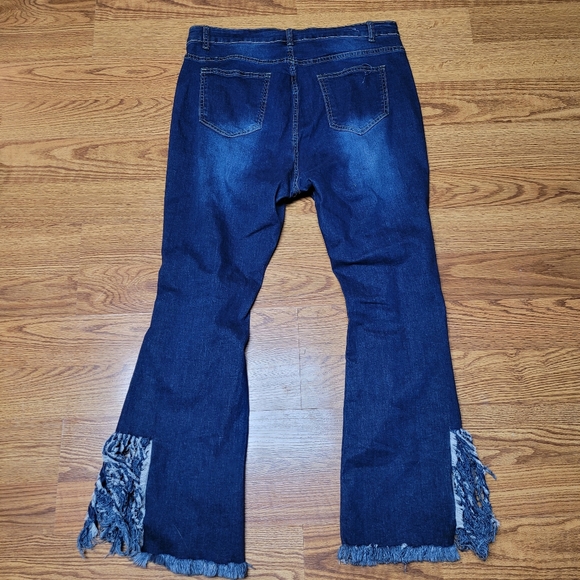 Unbranded Womens Distressed Bell Bottom Ripped Frayed Jeans - Picture 2 of 7